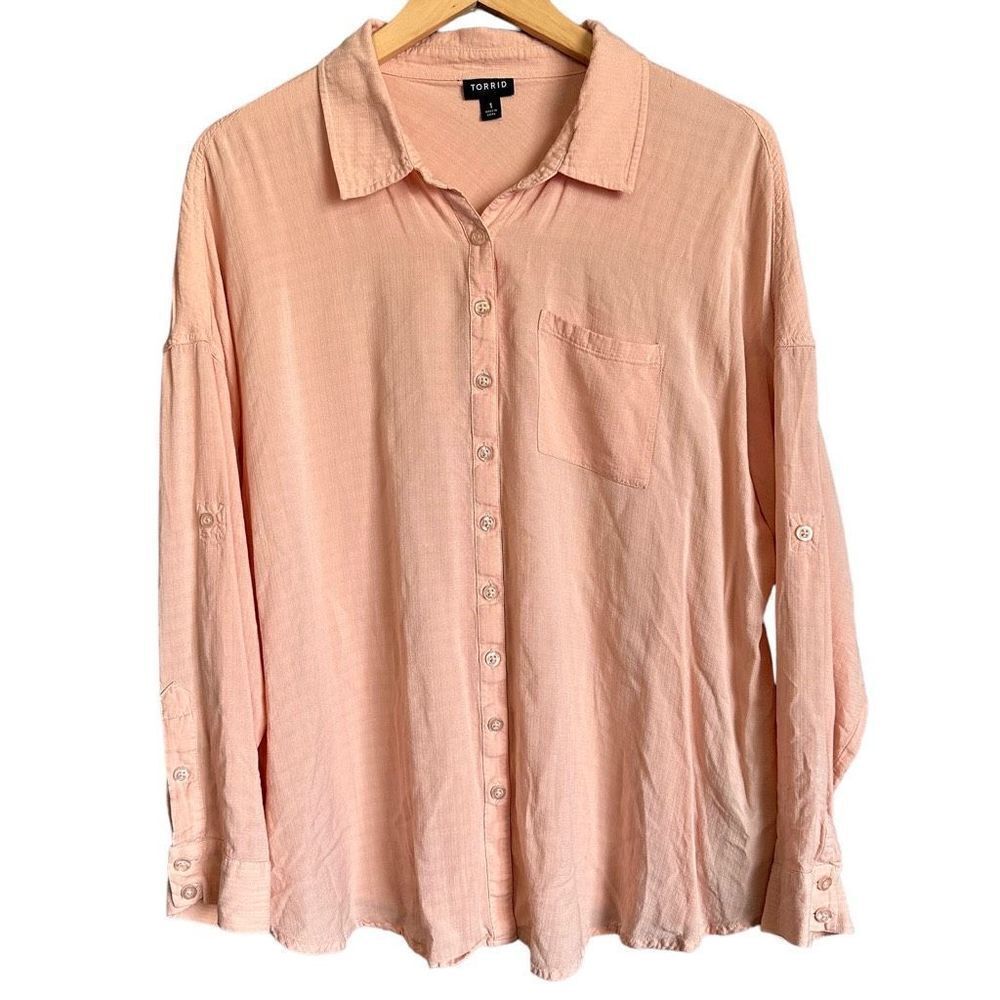Torrid Linen Drop Shoulder Button-Front Shirt Pal… - image 6